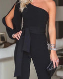 Explosive One-shoulder Sleeves with Jumpsuit Trousers