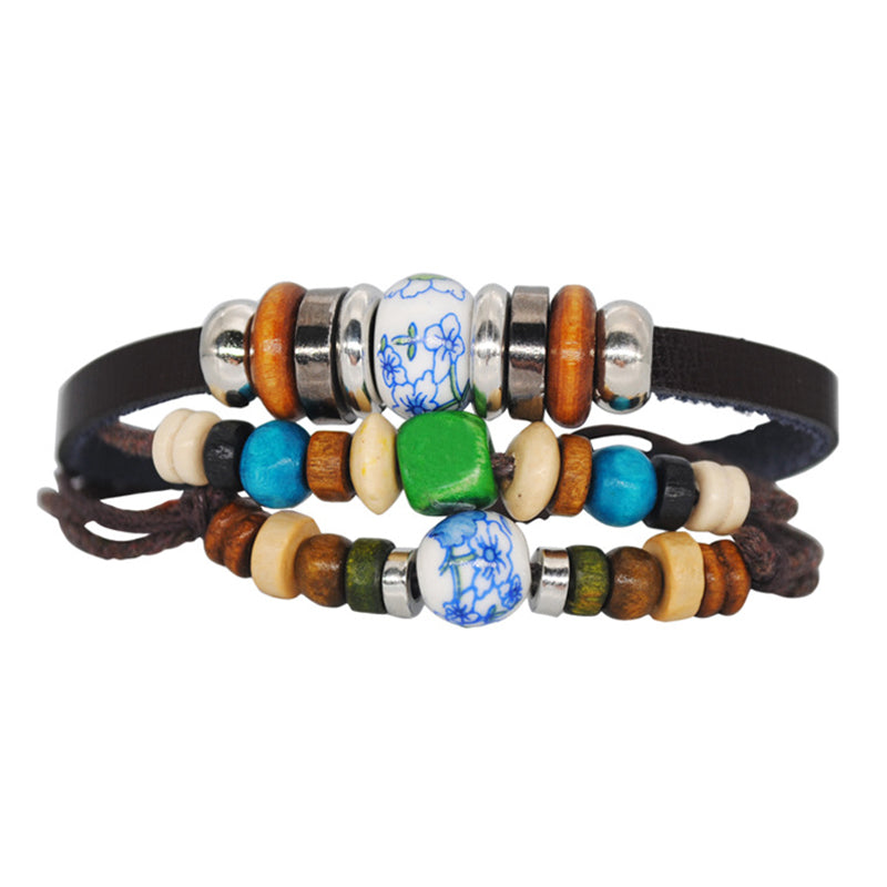 Ethnic Style Ceramic Multi Color Wooden Beads Woven Bracelet