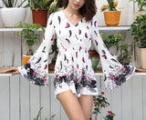 Printed V-neck Long-sleeved Casual Holiday Wind Beach Jumpsuit