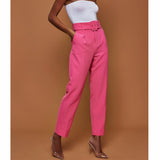 Women's Autumn Casual Pants High Waist Solid Color Cropped Trousers Straight Trousers with Belt