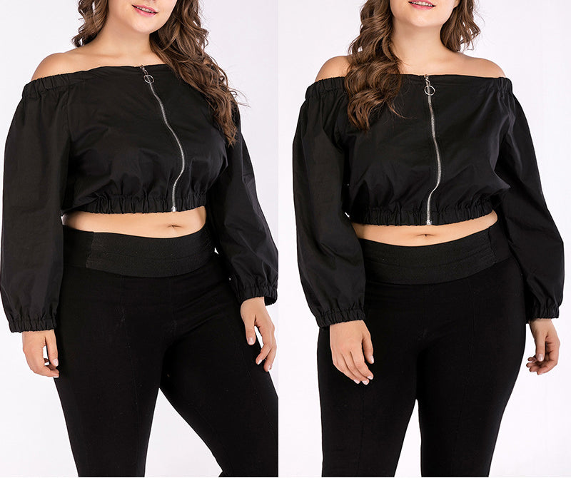 Plus Size One-neck Blouse Long-sleeved T-shirt