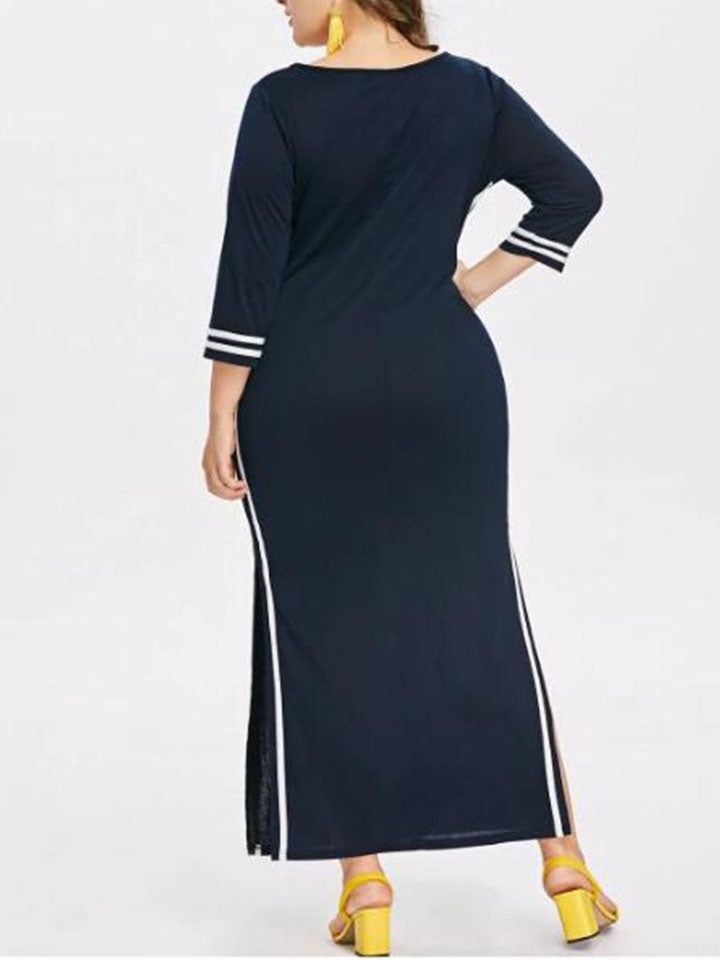 Temperament Large Size Women's Round Neck Long Sleeve Solid Color Irregular Dress