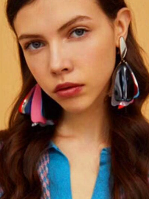 Irregular Acrylic Geometric Earrings Creative Mixed Color Petals Long Earrings Female