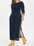 Temperament Large Size Women's Round Neck Long Sleeve Solid Color Irregular Dress