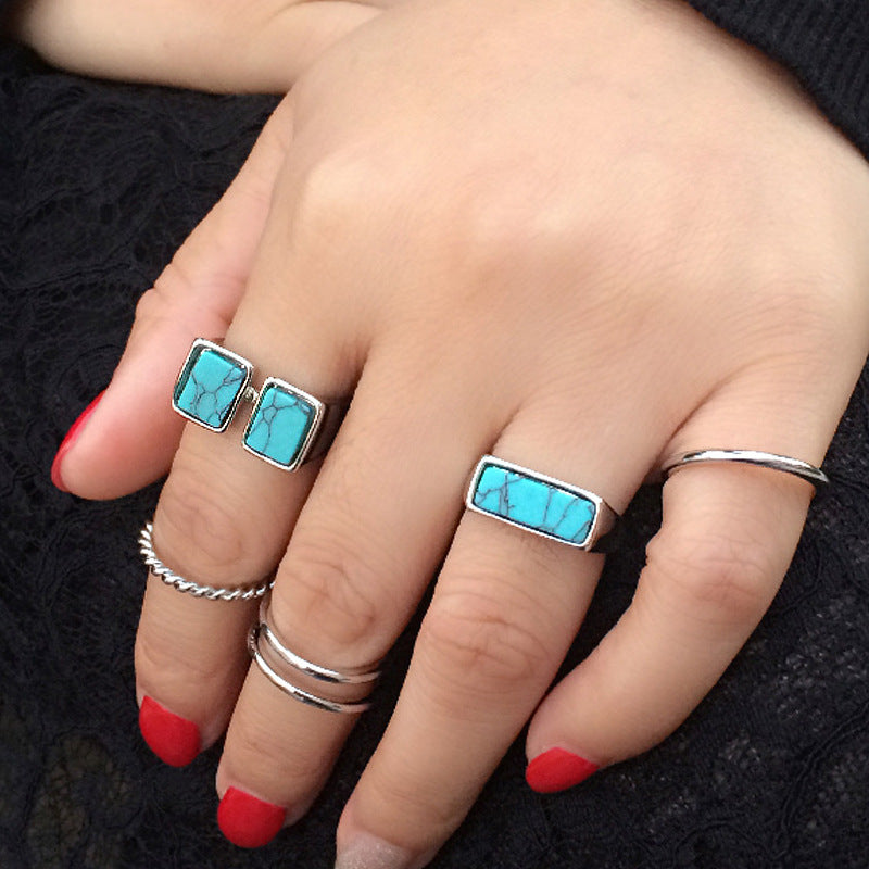 Ring Finger Set Ethnic Wind Carved Diamond Retro Gemstone Ring Seven-piece Set