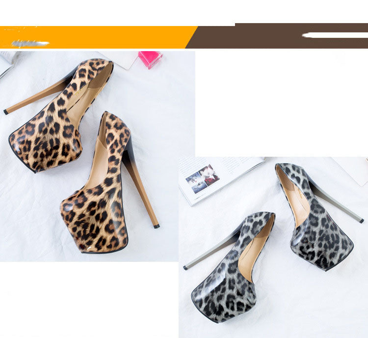 Autumn Super High-heeled Hate Sky High Leopard Large Size Women's Shoes