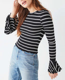 Sexy Round Neck Flare Sleeve Tight T-Shirt