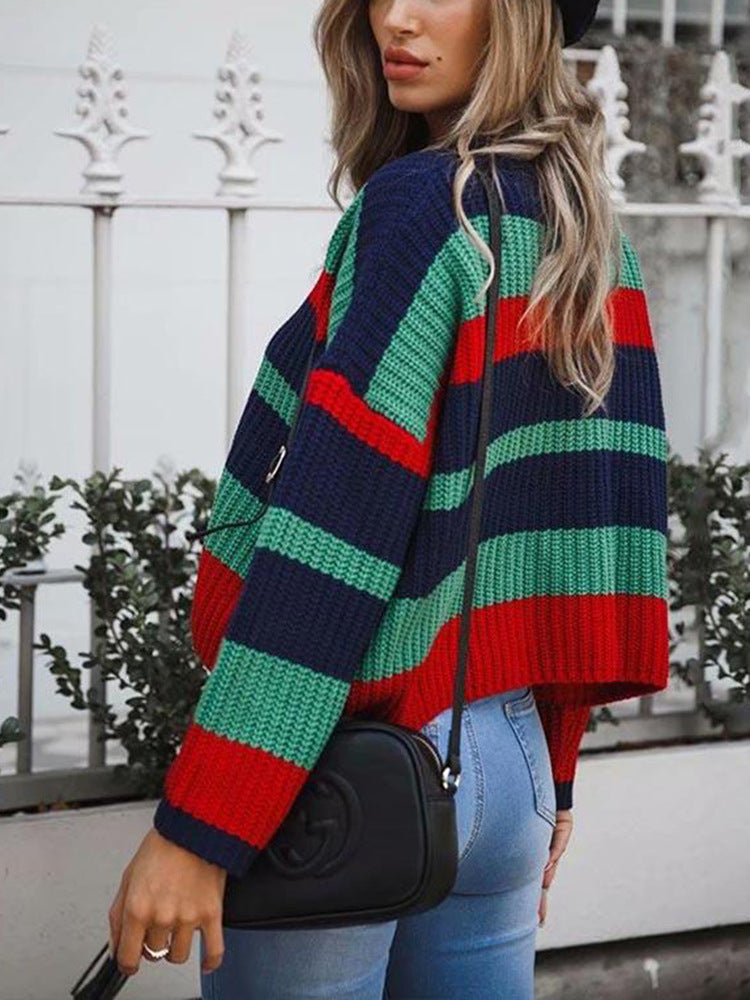 Loose Large Size Striped Color Matching Sweater