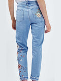 Embroidered High-rise Slim Denim Cropped Pants
