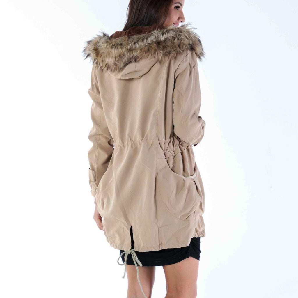 Winter Army Green Coat Fur Collar Hooded Padded Cotton Padded Cotton Women