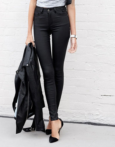 Women's High Waist Slim Faux Leather Pants Jeans