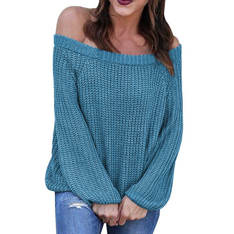 Off-the-shoulder Large Size Pullover Lantern Sleeves Sweater