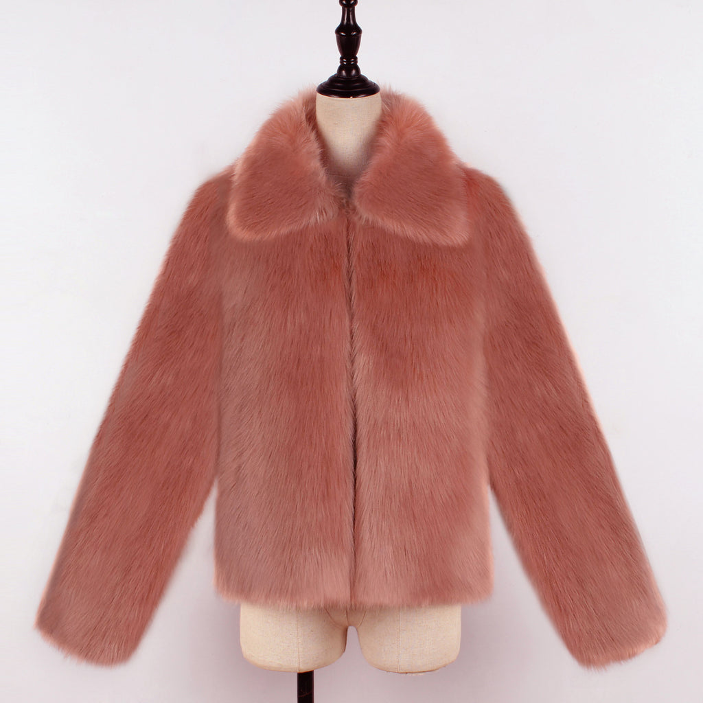 Autumn and Winter New Popular Casual Lapel Faux Fur Coat