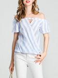 One-neck Striped Short-sleeved Top