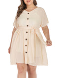 Plus Size Collage Short Sleeve Round neck A-line Skirt Dress