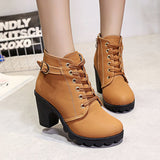 Autumn and Winter High Heel Women's Boots Cross Straps Short Boots Thick with Martin Boots Leather Boots