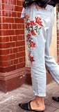 High-waist Embroidery Irregular Denim Pants