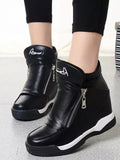 Autumn and Winter Single Shoes Female Increase Casual Double Zipper Wedge Heel Boots Travel Casual High Shoes