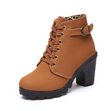 Autumn and Winter High Heel Women's Boots Cross Straps Short Boots Thick with Martin Boots Leather Boots