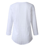 Long Sleeve Cotton and Linen V-neck Long-sleeved Shirt White Casual Top