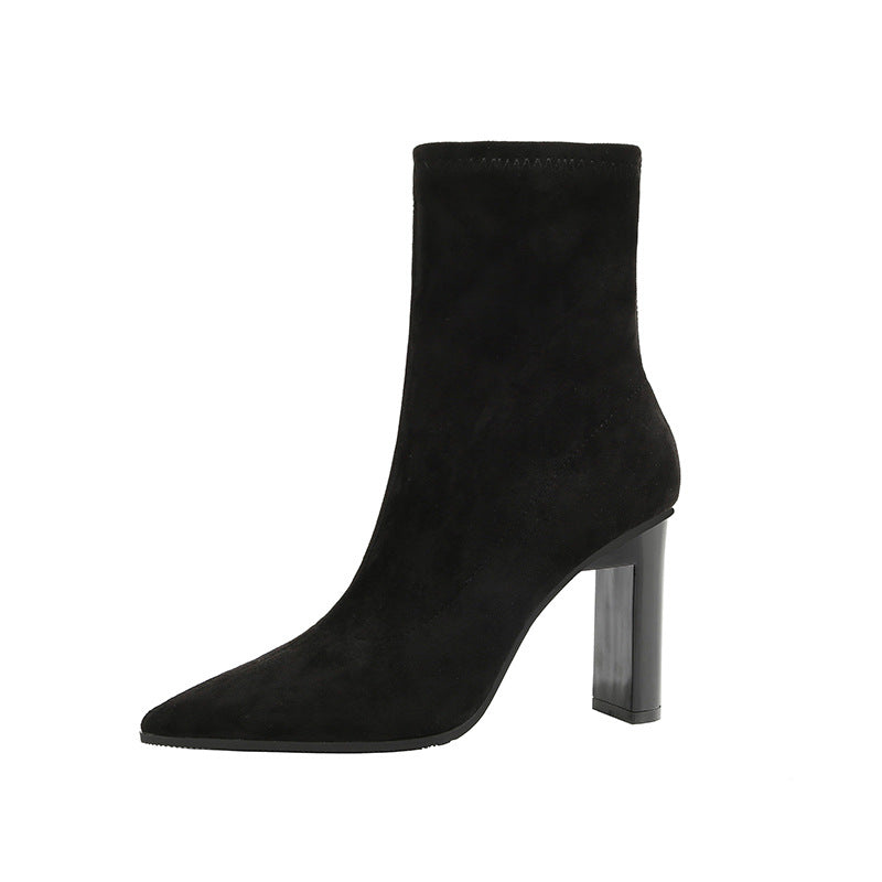 Sexy Tube Boots Pointed Suede Thick with Women's Boots Was Thin Elastic Wild Nightclub Slim Boots