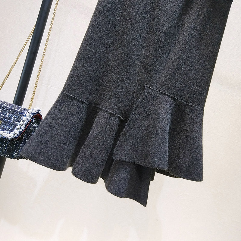 Fishtail Skirt Autumn and Winter Women's High Waist Thick Irregular Hong Kong-style Knitted Skirt