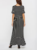 Women Fashion Short Sleeve Striped Dress