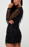 Round Neck Sequined Hip Long Sleeve Dress
