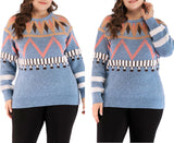 Large Size Women's Shirt Round Neck Print Sweater