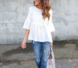 Bell Sleeve White Stitching Lace Top