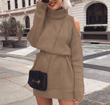 Mid-length High Collar Off-the-shoulder Sweater Dress