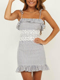 Lace Stitching Striped Ruffled Summer Dress