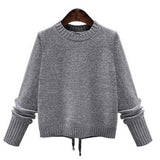 Round Neck Slit Long Sleeve Knit Sweater