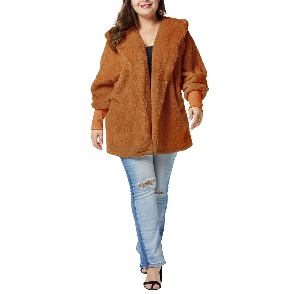 Large Size Women's Fat Mm Winter Tops Lantern Sleeves Plus Size Plush Coat