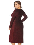 Autumn and Winter Plus Size Fat Mm Large Size Women's V-neck Dress