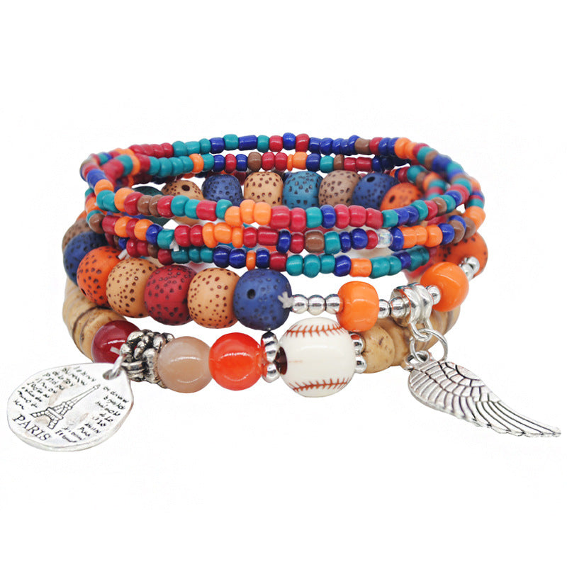Multi-layer Combination Rice Beads Bracelet Mixed Color Elastic Rope Bracelet