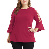 Large Size Women's Shirt Plus Size Hollow Trumpet Sleeve T-shirt Female