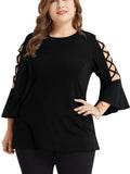 Large Size Women's Shirt Plus Size Hollow Trumpet Sleeve T-shirt Female