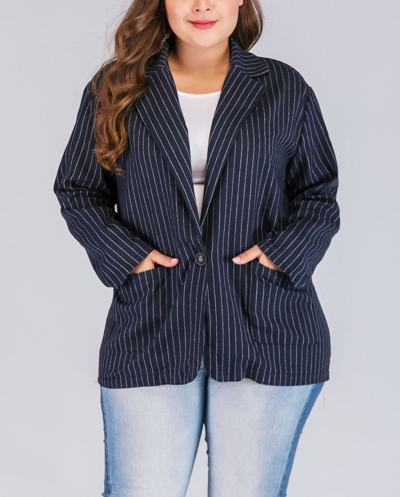 Large Size Fashion Women's Striped Long Sleeve Blazer