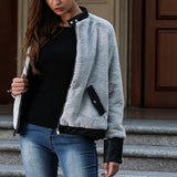 Original Design Women's Long-sleeved PU Leather Stitching Plush Jacket Thick Coat
