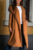 New Woolen Coat Camel Tassel Stitching Cardigan Coat