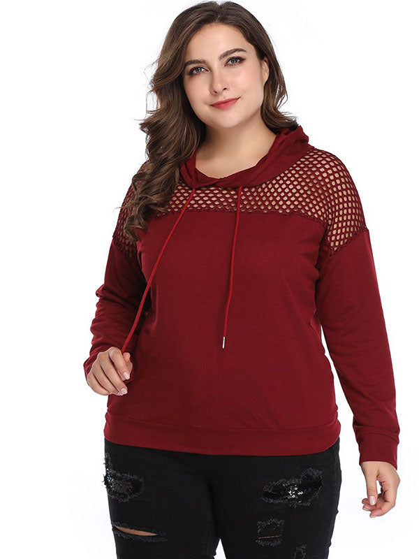 XL Fashion Mesh Stitching Long-sleeved Sweater