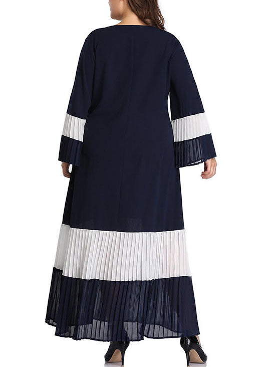 Large Size Women's Stitching Contrast Color Matching Dress Pleated Skirt Pleated Stitching