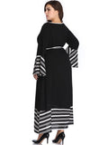 XL Autumn and Winter Sexy V-neck Contrast Color Striped Stitching Long-sleeved Dress