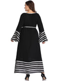 XL Autumn and Winter Sexy V-neck Contrast Color Striped Stitching Long-sleeved Dress