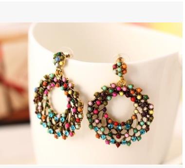 Bohemian Rice Beads Colored Circle Earrings
