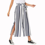 Fashion High Waist Striped Split Wide Leg Pants