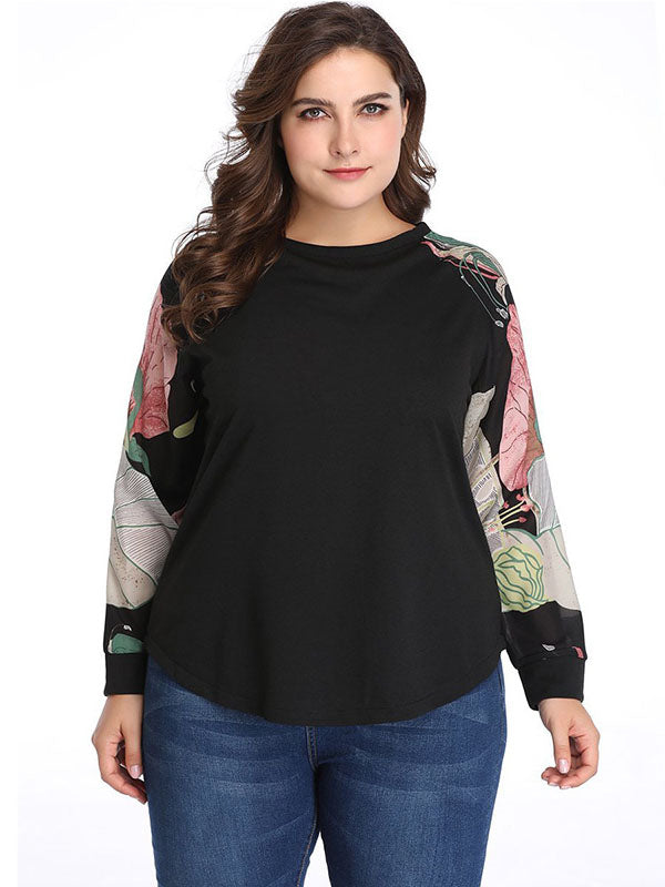 Large Size Women's Stitching Print Contrast Shirt