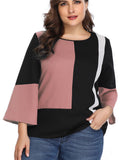 Large Size Women's Stitching Contrast Color Matching Shirt