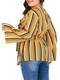 Large Size V-neck Long-sleeved Striped Top